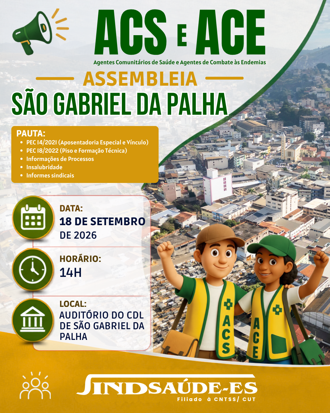 📢 ACS E ACE DE SÃO GABRIEL DA PALHA: A CATEGORIA PRECISA ESTAR PRESENTE!